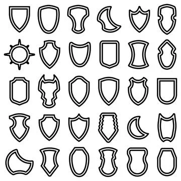 Set of black heraldic shield outline icon. Vector illustration. Collection pr Stock Illustration