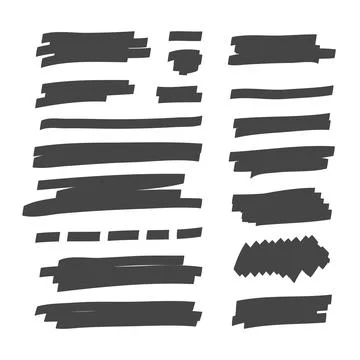 Set of black highlight marker strokes and ink smears. Hand-drawn vector brush Stock Illustration
