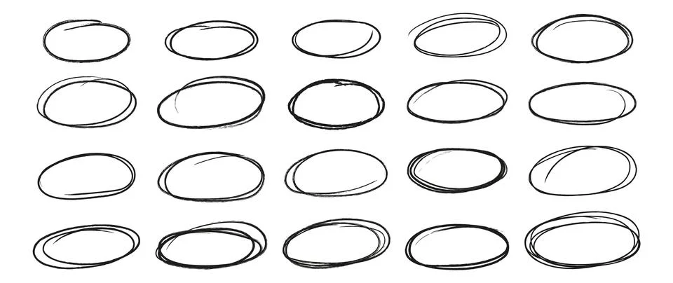 Set black highlight oval frames isolated on white background. Stock Illustration