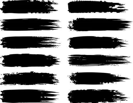 Set of black horizontal paint brush strokes and ink grunge lines Stock Illustration