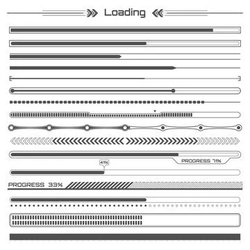 Set of black hud loading lines infographic elements. Futuristic user interf.. Stock Illustration