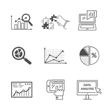 Set of Black Icons Data Analysis Stock Illustration