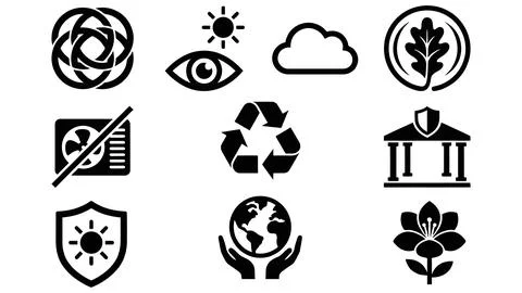 Set of black icons representing environmental conservation and corporate re.. Stock Illustration