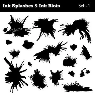 Set of black ink blots and splashes Stock Illustration