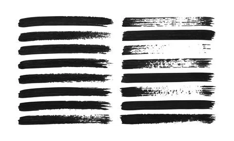 Set of black ink, brush strokes, lines, design elements, hand drawn illustr.. Stock Illustration