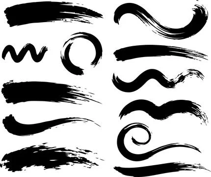 Set of black ink brush strokes and messy paint lines for creative design Stock Illustration
