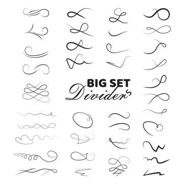 Set of black ink hand drawn flourishes design elements on white background イラスト素材
