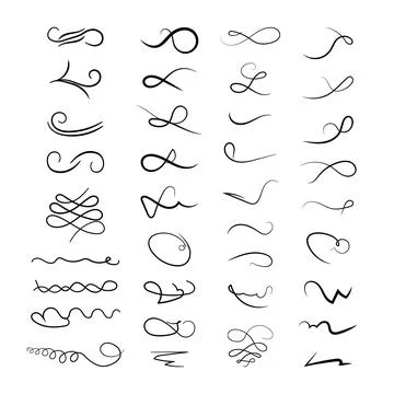 Set of black ink hand drawn flourishes design elements on white background. V Stock Illustration