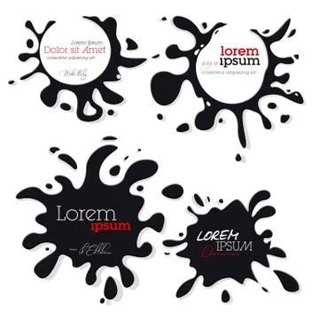 Set of Black Ink Splashes. Isolated Vector Blots Paint with Pace for Your Let Stock Illustration
