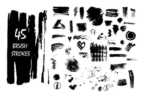 Set of Black ink vector stains and strokes Illustrazione stock