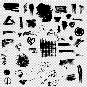 Set of Black ink vector stains isolated on transparent background Stock Illustration