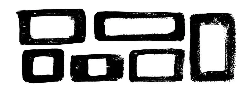 Set of black irregular text box frames in vector style, created with wax, crayon Stock Illustration