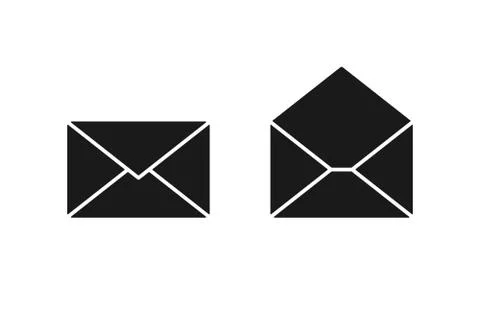 Set of black isolated icon of opened envelope on white background. Silhouette Stock Illustration