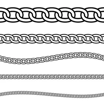 Set of black isolated outline chains on white background. Seamless pattern of Stock Illustration