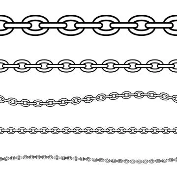 Set of black isolated outline chains on white background. Seamless pattern of Stock Illustration