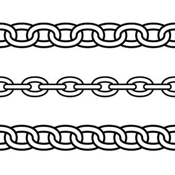 Set of black isolated outline chains on white background. Seamless pattern of Stock Illustration