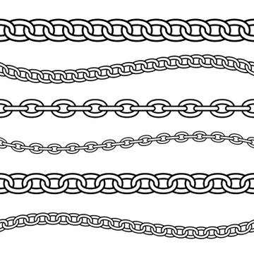 Set of black isolated outline chains on white background. Seamless pattern of Stock Illustration