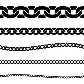 Set of black isolated silhouette of chains on white background. Seamless patt Stock Illustration