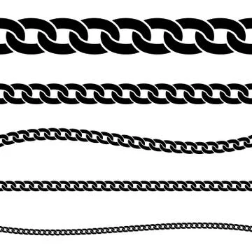 Set of black isolated silhouette of chains on white background. Seamless patt Stock Illustration