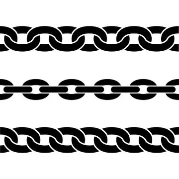 Set of black isolated silhouettes of chains on white background. Seamless pat Stock Illustration