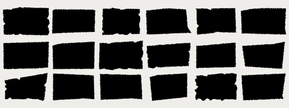 Set of black jagged rectangle. Torn paper items for collage, design templates Stock Illustration