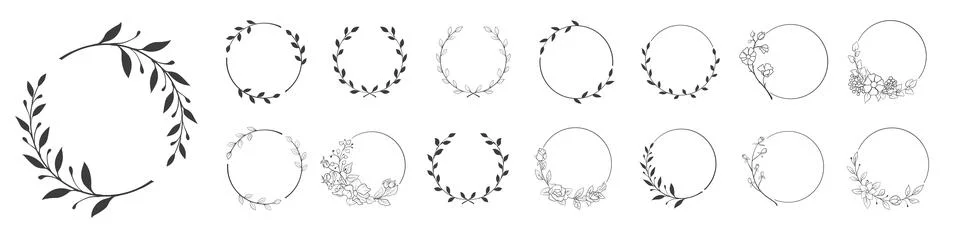 Set of black laurels frames branches. Stock Illustration