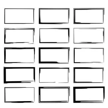 Set of black linear grunge frames. Collection of empty  borders. Vector illus Stock Illustration
