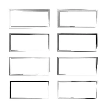Set of black linear grunge frames. Geometric rectangle empty  borders. Vector Stock Illustration