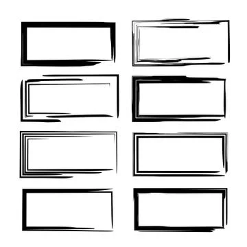 Set of black linear grunge frames. Geometric empty borders. Vector illustrati Stock Illustration