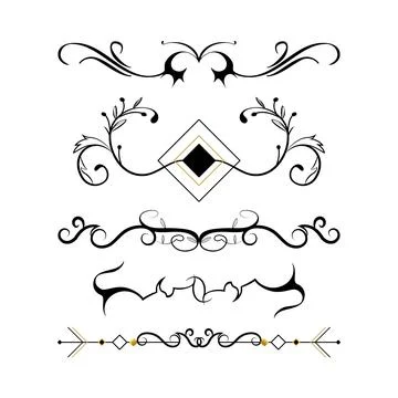 Set of black lines ornaments, frames for illustrations on a white background  Illustrazione stock