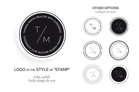 Set of black logos in the style of the stamp. Stock Illustration
