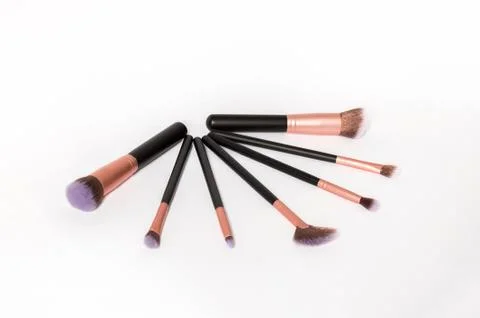Set of black makeup brushes isolated on white background Stock Photos