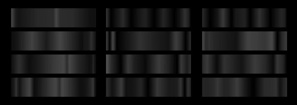 A set of black metallic gradients. Vector collection of black metal swatch Illustrazione stock