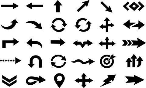 Set of black navigation and music control icons for apps and websites Illustrazione stock