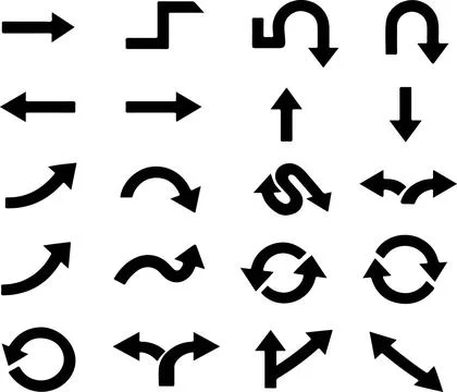 Set of black navigation arrow icons pointing in different directions for we.. Stock Illustration