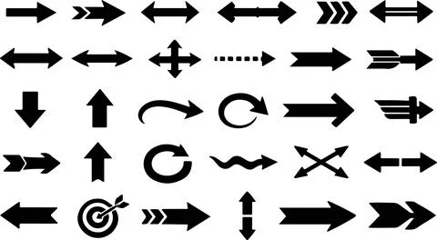 Set of black navigation arrows and symbols for directions and movement in v.. Stock-Illustration