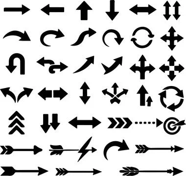 Set of black navigation arrows and symbols for directions and flow in vario.. Stock-Illustration