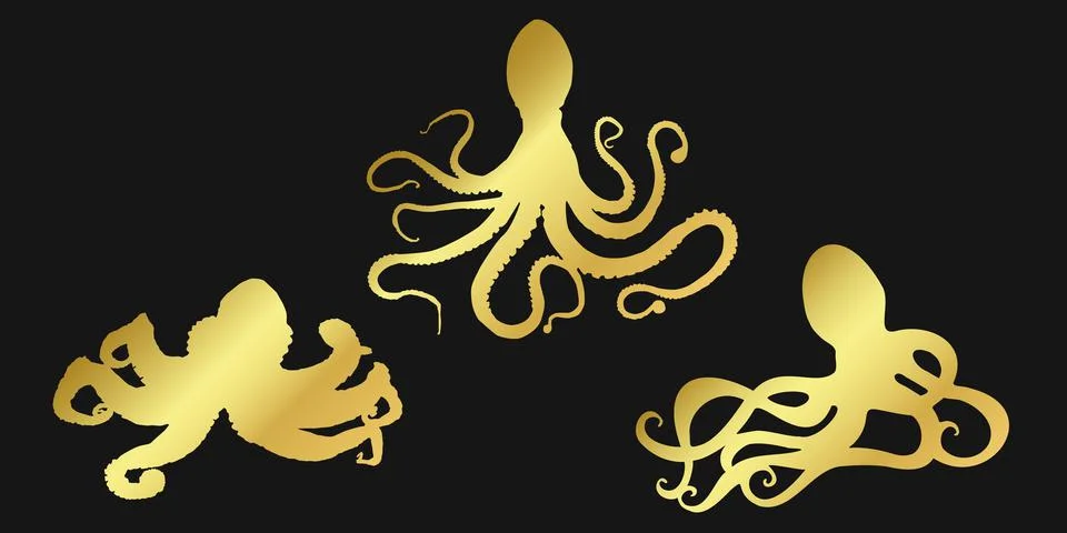 Set black octopus, devilfish or poulpe sign icon on white background. Vector Stock Illustration