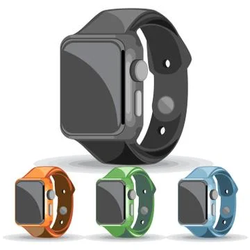 A set of black, orange, green and blue smart watches. Stock Illustration