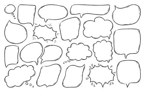 Set black outline speech bubbles isolated on white background. Stock Illustration