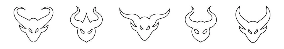 Set of Black outlines of a devil faces isolated on a white background. Demo.. Stock Illustration