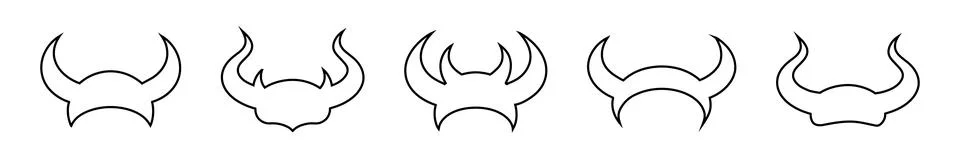 Set of Black outlines of devil horns with a curved shape design. Demon Horn.. Stock Illustration