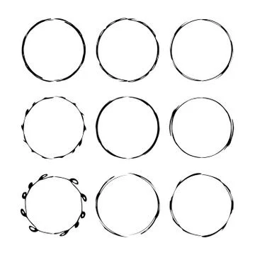 Set of black oval grunge frames. Empty  borders. Vector illustration. Stock Illustration