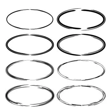 Set of black oval grunge frames. Empty  borders. Vector illustration. Stock Illustration