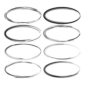 Set of black oval grunge frames. Empty  borders. Vector illustration. Illustrazione stock