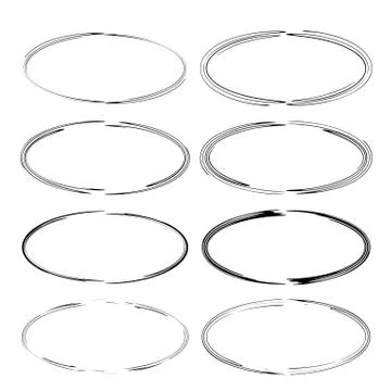 Set of black oval grunge frames. Empty  borders. Vector illustration. イラスト素材