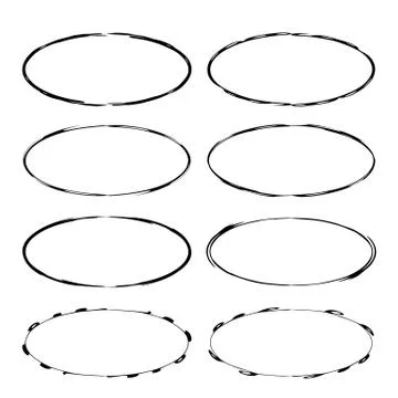 Set of black oval grunge frames. Empty  borders. Vector illustration. Stock Illustration