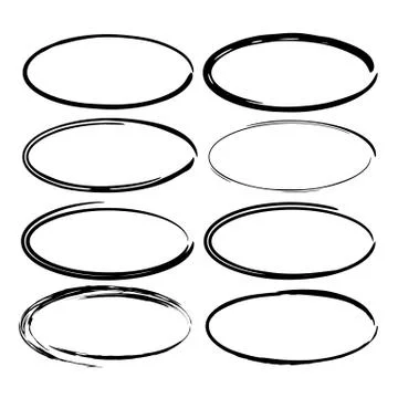 Set of black oval grunge frames. Creative borders. Vector illustration. 스톡 일러스트