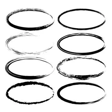 Set of black oval grunge frames. Vector illustration. Stock Illustration