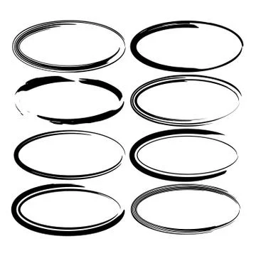 Set of black oval grunge frames. Vector illustration. Illustrazione stock